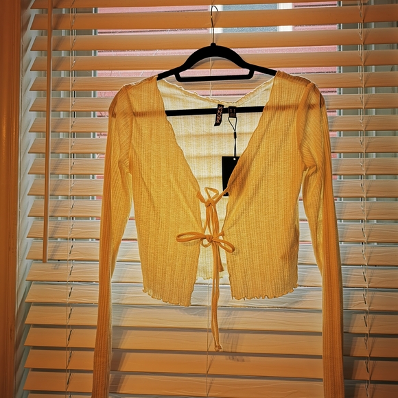 Off White Cream Ribbed Tie-Front Cardigan - Picture 1 of 11